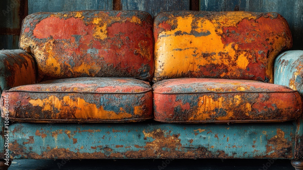Poster a couch with rust on it