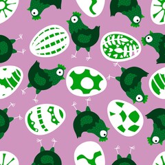 Easter chicken seamless birds pattern for wrapping paper and fabrics