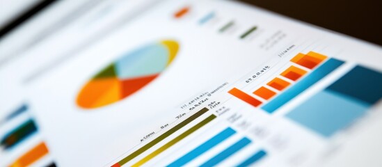 Close up of a pie chart and bar graph on a white paper, with a blurred background.
