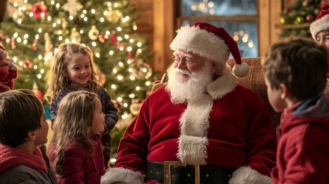 Santa seated with kids around him