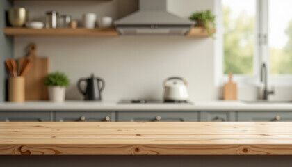 Empty Light Wooden Kitchen Table