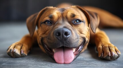 Obraz premium a dog lying down with its tongue out