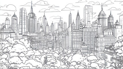 A Monochromatic Sketch of New York City Skyline from Central Park
