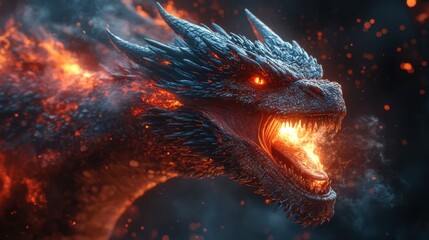 Naklejka premium a dragon with fire coming out of its mouth