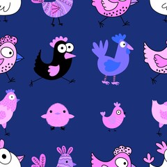 Easter chicken seamless birds pattern for wrapping paper and fabrics