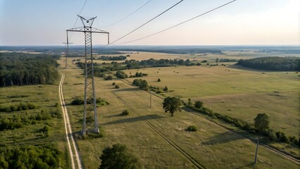 Drone view high voltage line. JPG, AI GENERATED
