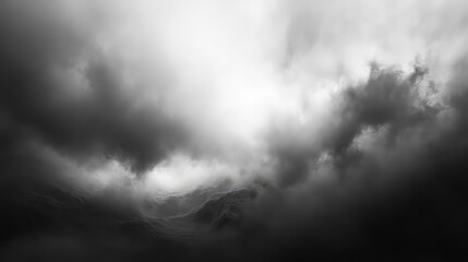 Obraz premium A captivating otherworldly landscape shrouded in a veil of mysterious mist and turbulent foreboding clouds creating an eerie supernatural atmosphere with a sense of the unknown and the unseen