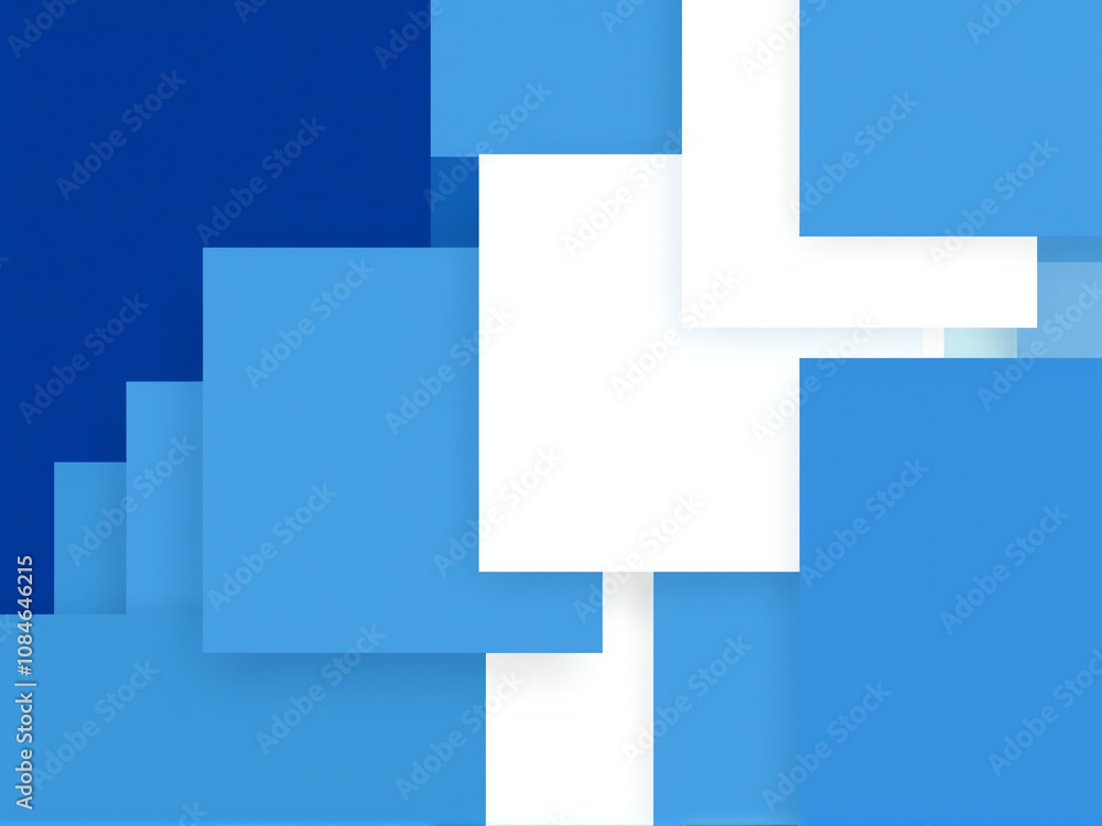 Poster abstract composition of blue and white geometric shapes creating a modern visual effect suitable for