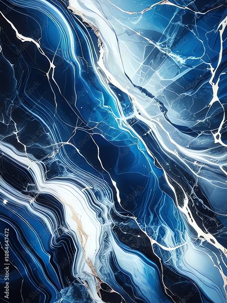 Poster abstract blue and white marble texture with flowing patterns and gold veins suitable for backgrounds