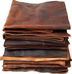 A stack of various leather pieces with rich textures and deep colors, showcasing the unique characteristics of each layer.