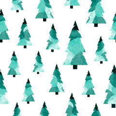 Fototapeta premium Seamless abstract Christmas trees pattern. Vector fir tree background. Wrapping paper design
