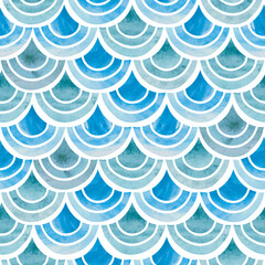 Fish scale seamless pattern. Watercolor blue mermaid vector background © Afanasia