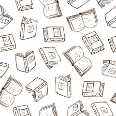 Seamless sketch books pattern. Outline book vector illustration