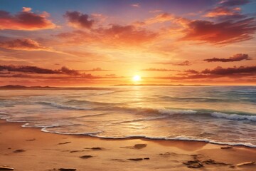 Sunset Beach Landscape Background, Sunset Beach Wallpaper, Beautiful Seascape, Colorful Sunrise over the Sea, A tranquil beach at sunset, Sunset Background, AI Generative