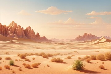 Fototapeta premium Desert Landscape Background, Desert Background, Desert Wallpaper, Desert Scenery, Sand Desert&nbsp;Landscape, Sand desert scenery, Dune Landscape, AI Generative