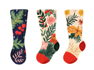 Cute Hand-Drawn Xmas Socks with a Fun, Childlike Illustration