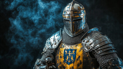 Medieval Knight in Armor Dark Background Smoke Battle History
