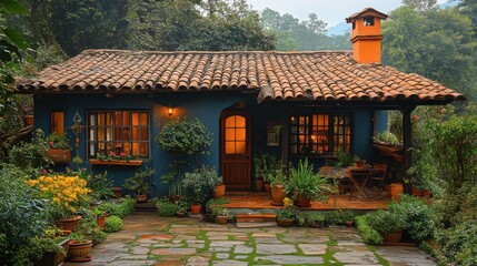 Obraz premium a small house with a small tree and plants