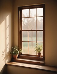 room with window and a flower on the windowsill