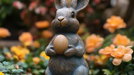 Obraz premium a statue of a rabbit holding an egg