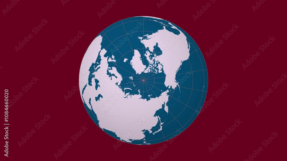 Aufkleber spinning planet. north pole sphere view. fast speed earth rotation. solid color style. world map wit