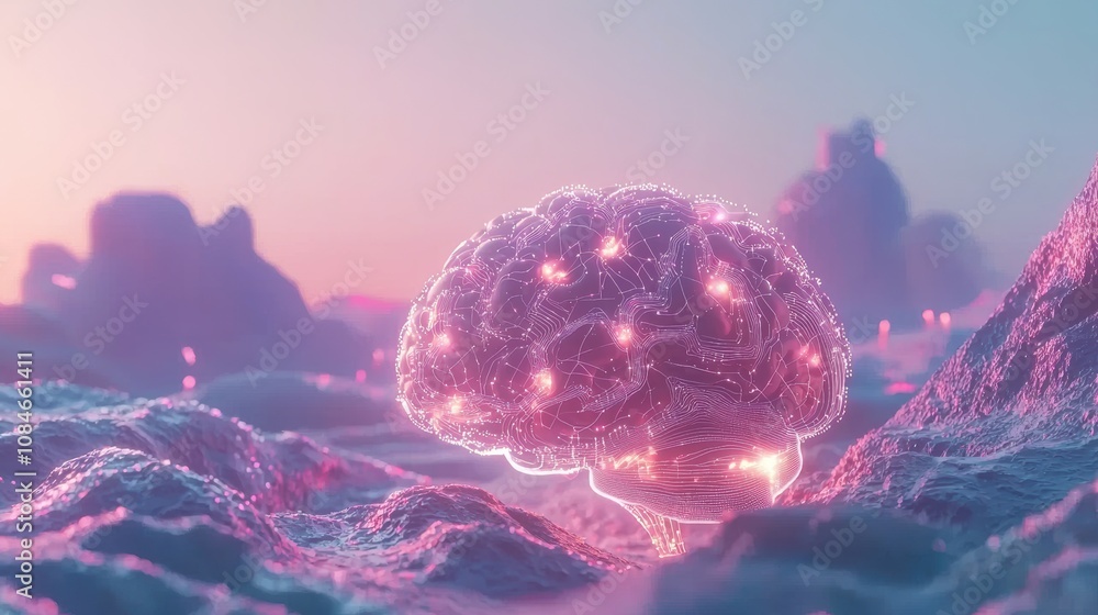 Aufkleber exploring the neuro-cybernetic landscape digital brain visualization futuristic environment 3d artwo