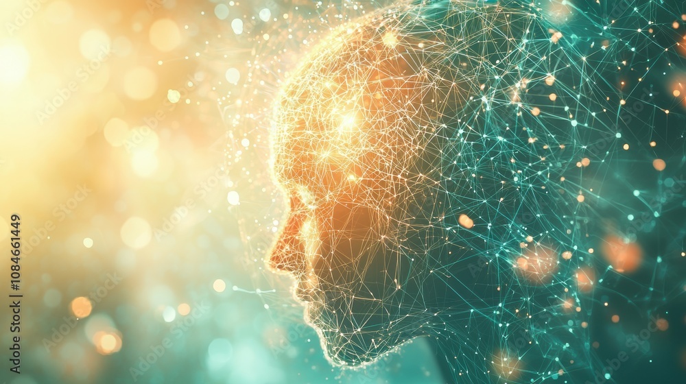 Poster exploring the intersection of technology and consciousness digital art representation of human mind 
