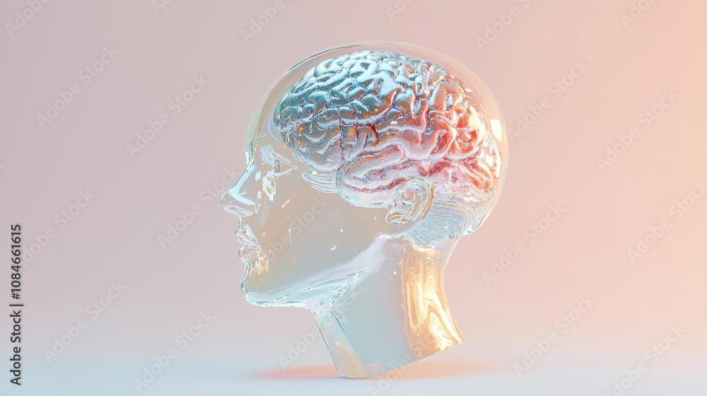Poster exploring brain functionality in a transparent sculpture art installation modern gallery contemporar