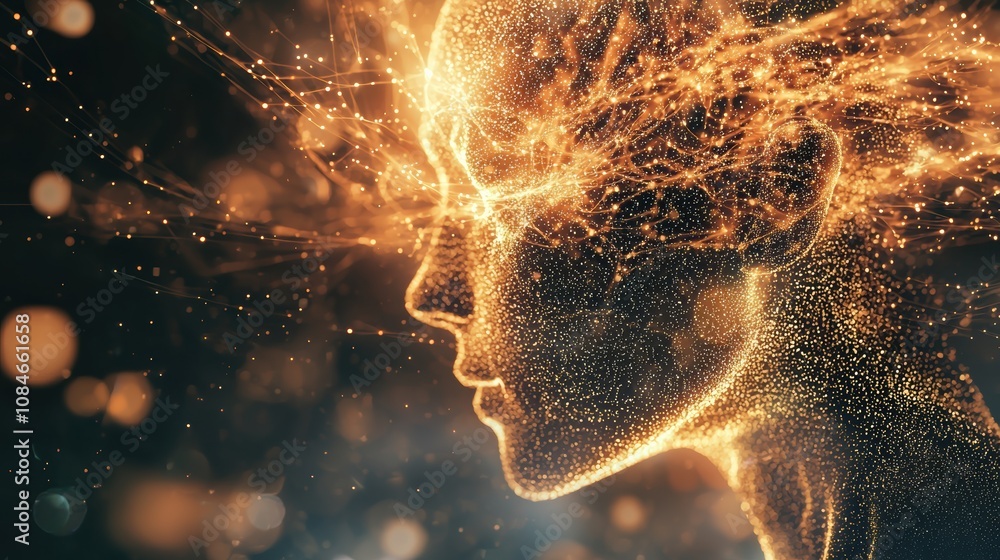 Poster exploring the concept of human consciousness through abstract digital art virtual space visual repre
