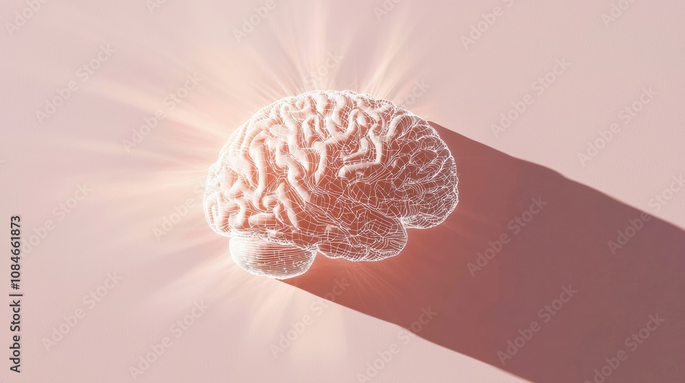 Poster innovative brain visualization creative studio digital rendering soft pink background elevated persp