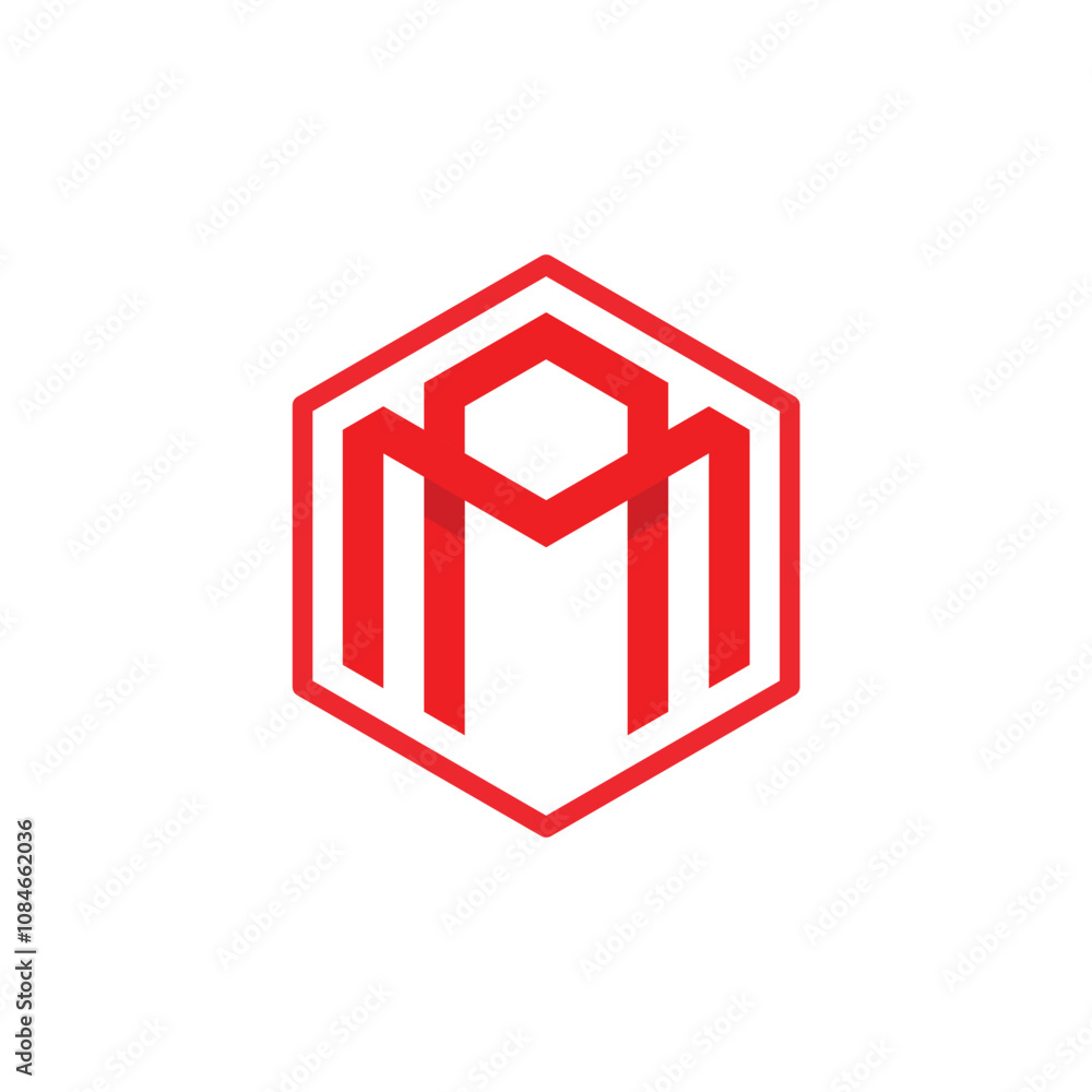 Poster this logo design is an initial letter am in hexagonal shape in red color that looks clean on a white