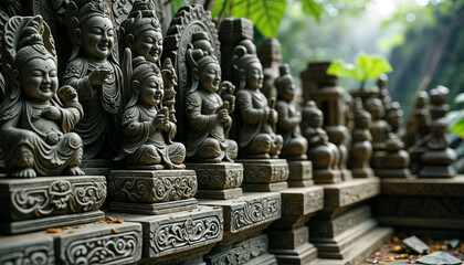 Obraz premium Chinese stone carving. Historical stone sculptures. Ancient temple in the jungle