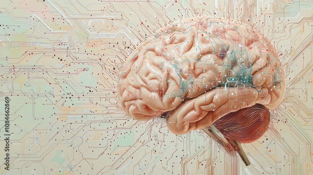 Poster exploring neural innovations digital brain imagery technology lab abstract art futuristic environmen