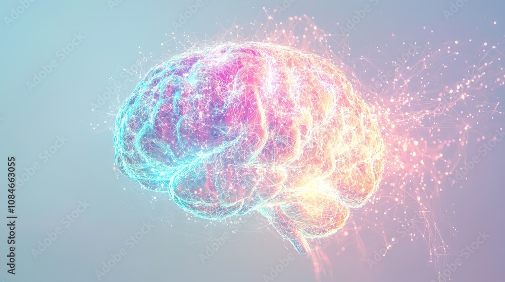 Poster dynamic brain visualization digital art abstract environment colorful light effects neural connectio