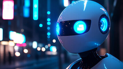 Futuristic Robot in City at Night Technology Cyberpunk