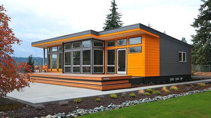 Fototapeta premium Exterior designs of modular homes featuring modern architecture.