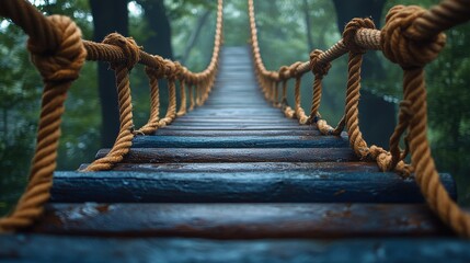 Obraz premium a wooden bridge with ropes