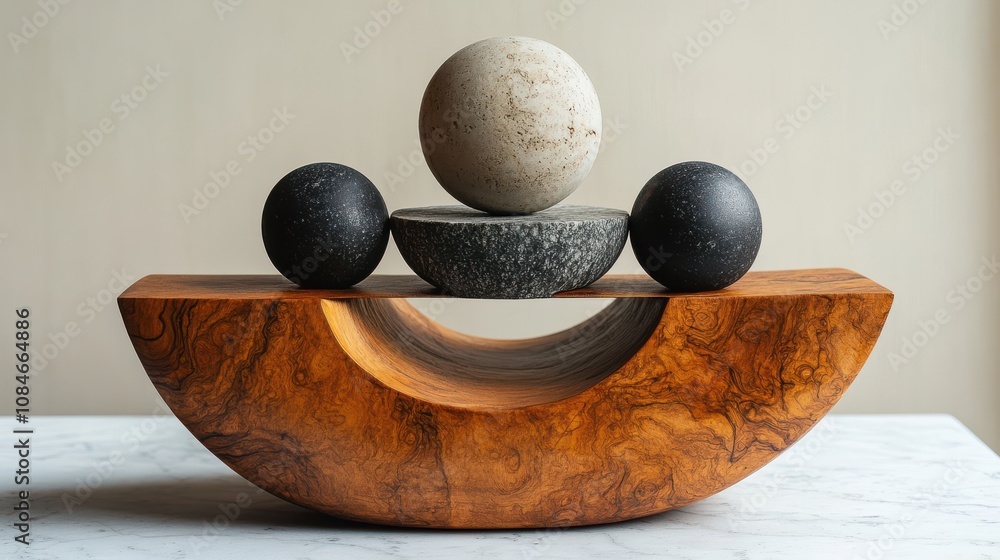 Poster a wooden object with round objects on it
