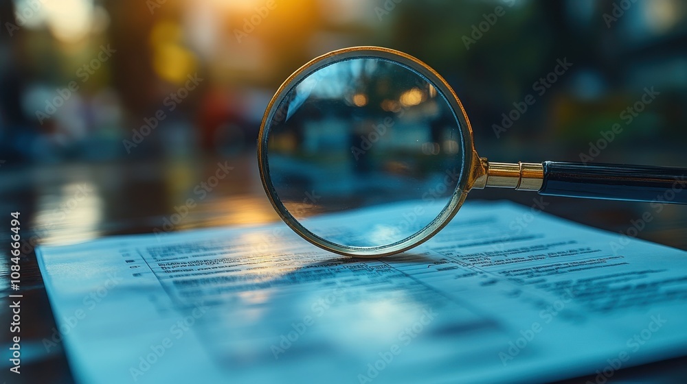Poster accountant holding a magnifying glass show document audit concept quality assessment with a checklis