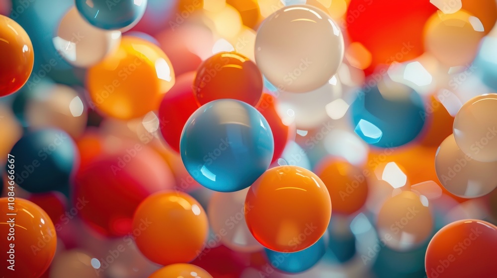Poster abstract background with colorful spheres floating in the air.
