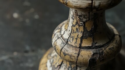 Fototapeta premium Close-up of an antique wooden candlestick with chipped paint.