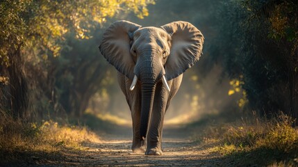 Fototapeta premium an elephant walking with large ears