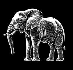 Fototapeta premium white line drawing of an elephant on a black background