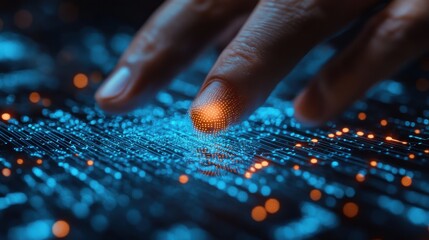 biometric cyber security system and access control concept businessman access security personal financial data on scan fingerprint identificatio