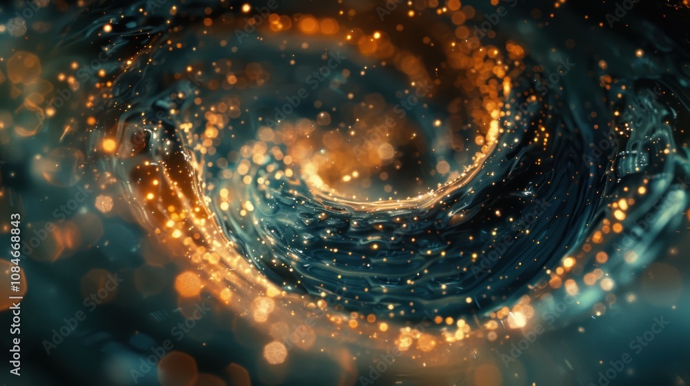 Aufkleber a swirling vortex of golden light and water, creating a mesmerizing abstract pattern.