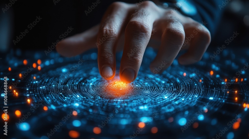 Poster business man fingerprint scanning and biometric authentication cybersecurity and fingerprint passwor
