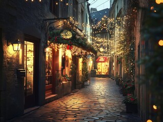 Fototapeta premium Enchanting Christmas Evening with a Magical Atmosphere and Festive Lights