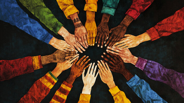 Diverse Hands United Global Unity Teamwork and Cooperation