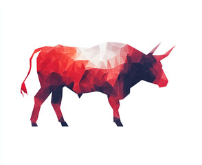 Obraz premium Logo design, a bull made of geometric shapes in red color on a white background