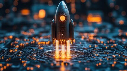 business startup businessman touching rocket launch with up arrow rapid business growth and investment growth success goals leadership target group of customers
